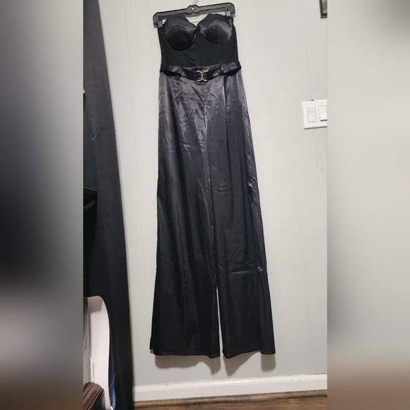 NWT Gorgeous Akira Midnight Black Satin Jumpsuit π - Picture 11 of 14